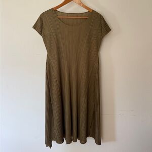 Issey Miyake Pleats Please Olive Green Pleated Dress